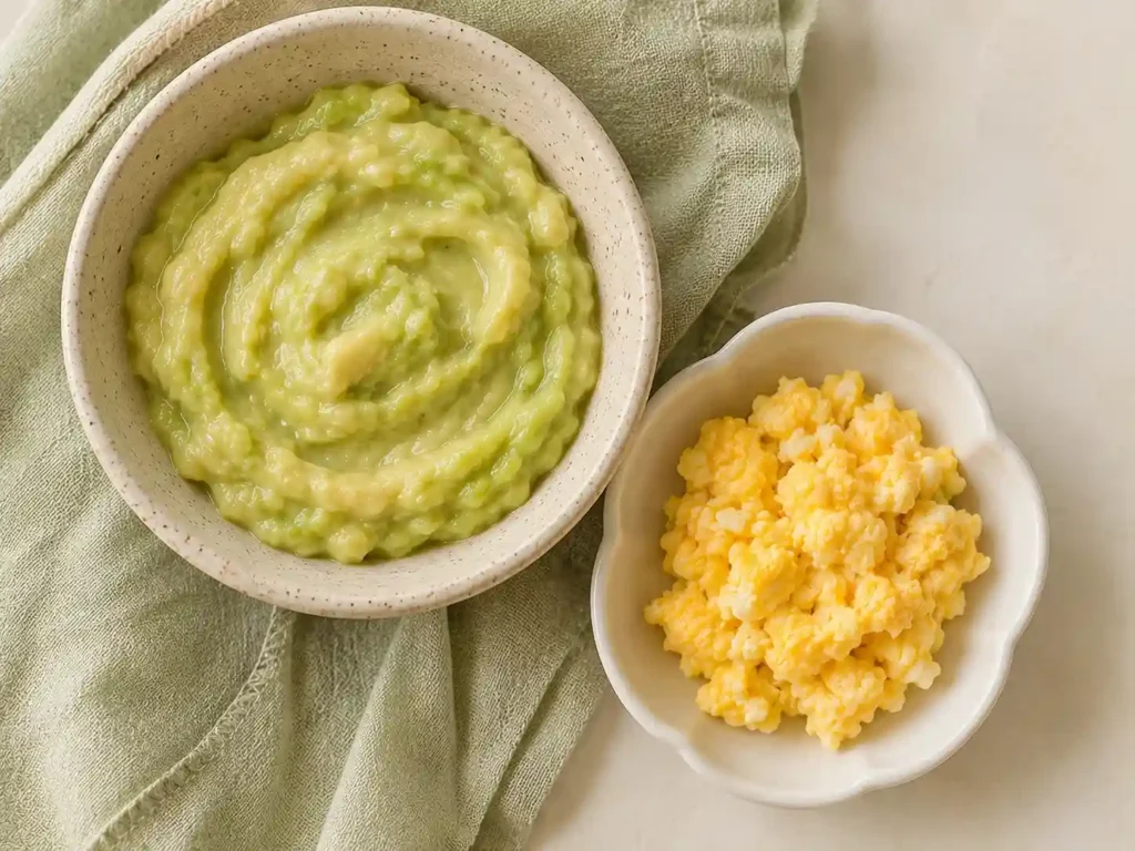 Baby Food Recipes: A Complete Stage-by-Stage Guide 2 a small bowl of mashed avocado and banana swirled together