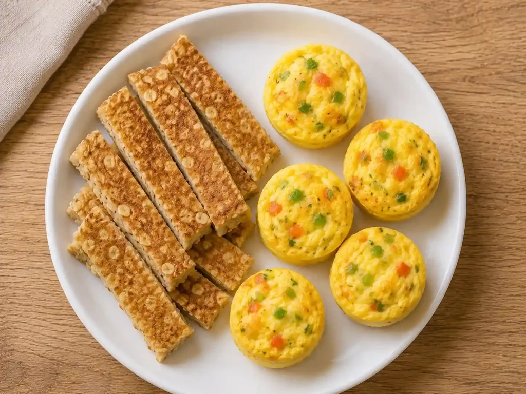 Finger Foods for 1 Year Old: 50+ Safe, Easy & Nutritious Ideas 2 toddler breakfast finger foods, banana oat pancake strips and mini egg muffin