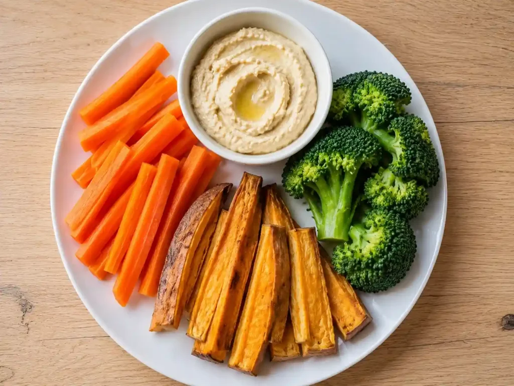 Finger Foods for 1 Year Old: 50+ Safe, Easy & Nutritious Ideas 6 steamed carrot sticks, sweet potato fingers and broccoli florets