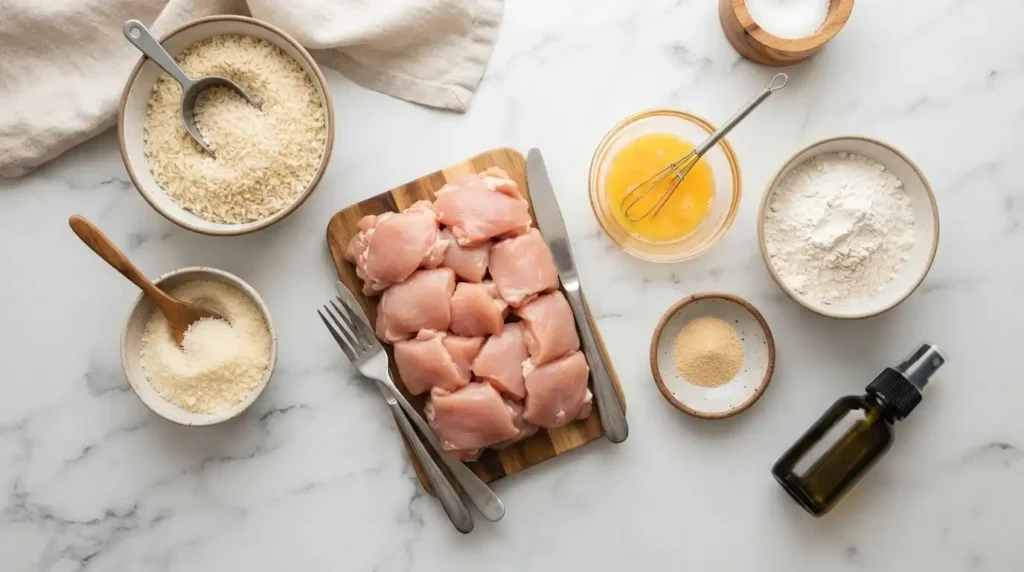 Homemade Chicken Nuggets for Toddlers (Baked, Freezer-Friendly) 1 Chicken nuggets ingredients flatlay