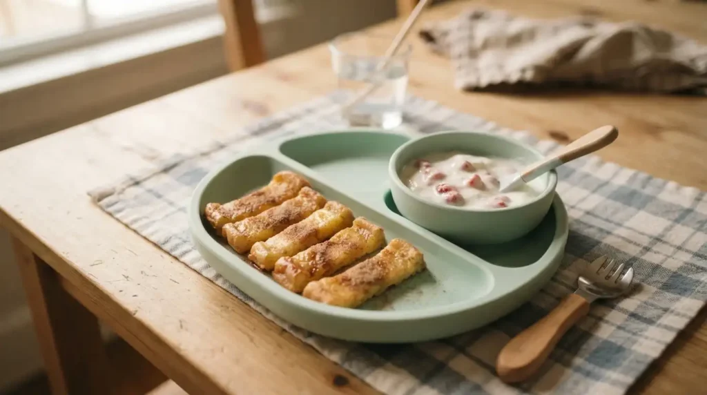 Easy Toddler French Toast Sticks (Freezer-Friendly Recipe) 5 French Toast Strips with Dip