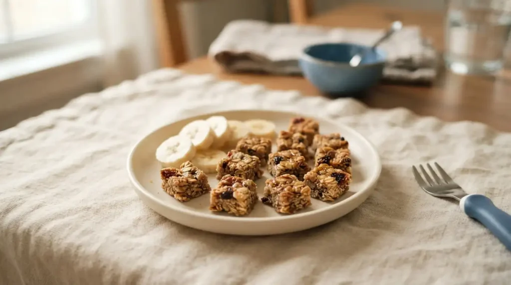 Homemade Granola Bars for Toddlers (No-Bake & Easy) 6 Granola bars and banana slices