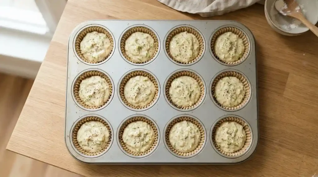 Zucchini Muffins for Toddlers (No Added Sugar, Freezer-Friendly) 3 Muffins tin with zucchini batter