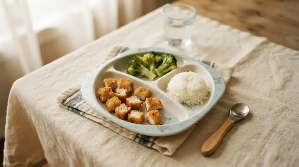 Homemade Chicken Nuggets for Toddlers (Baked, Freezer-Friendly) 6 Plate of Chicken Nuggets Rice for Toddler